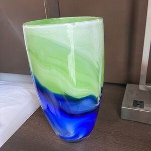 Vibrant Green and Blue Glass Art Vase